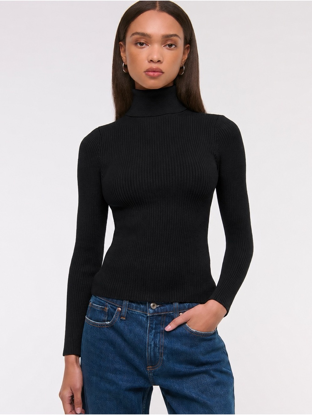Abercrombie & Fitch Black Ribbed Turtleneck Long Sleeve Top